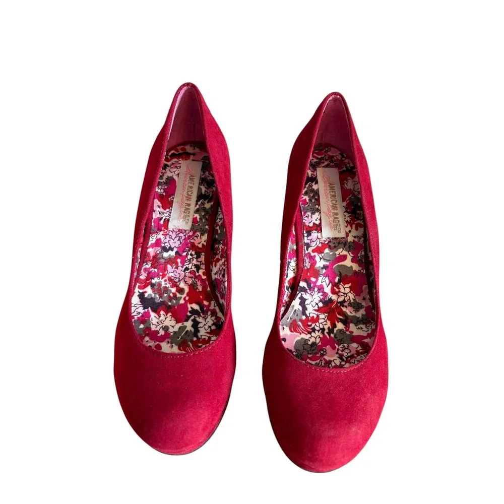American Rag CIE Kennawin Wine Red Faux‎ Suede Wedge Pumps Platform Size 6.5M